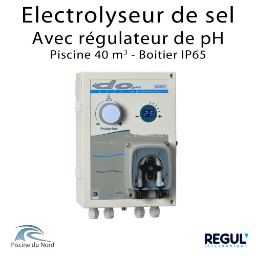 Electrolyseur de sel piscine 40 m3 avec pH intégré en coffret IP65 Electrolyseur de sel piscine 40 m3 avec pH intégré en coffret IP65